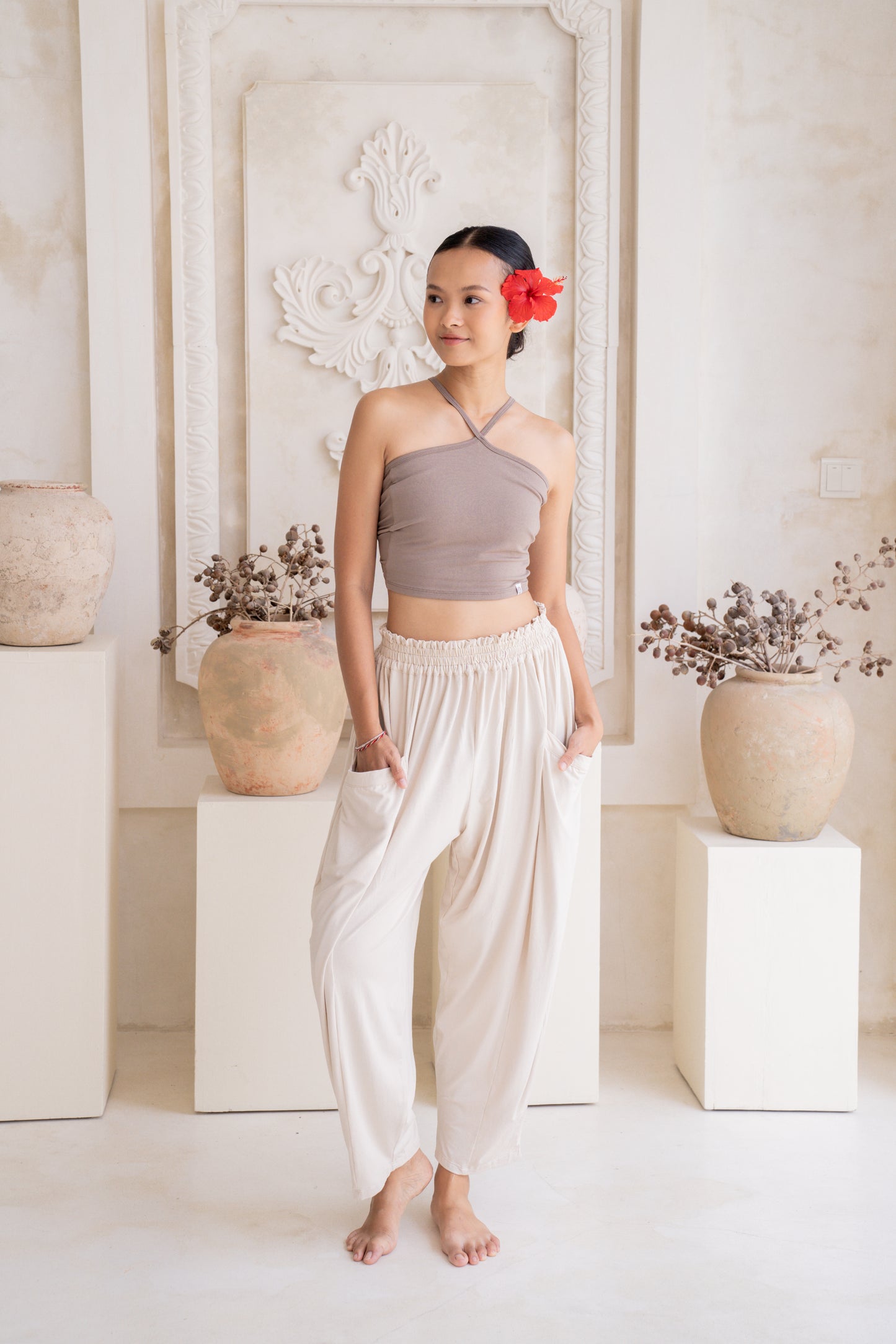 Maya Draped Pants with Pockets - Seashell