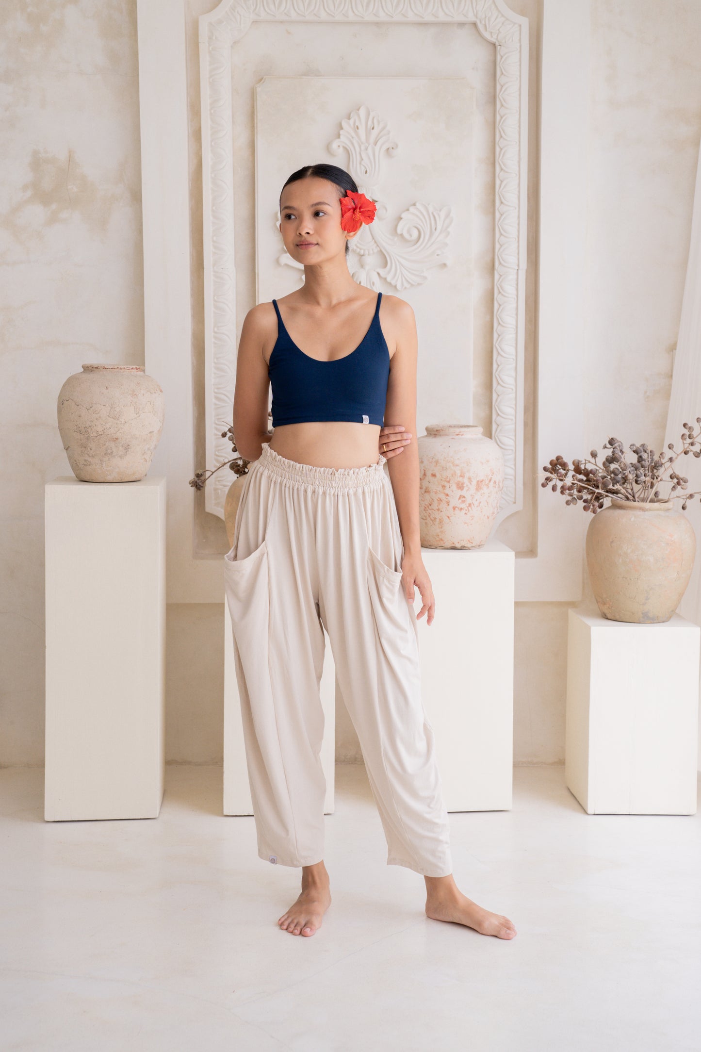 Maya Draped Pants with Pockets - Seashell