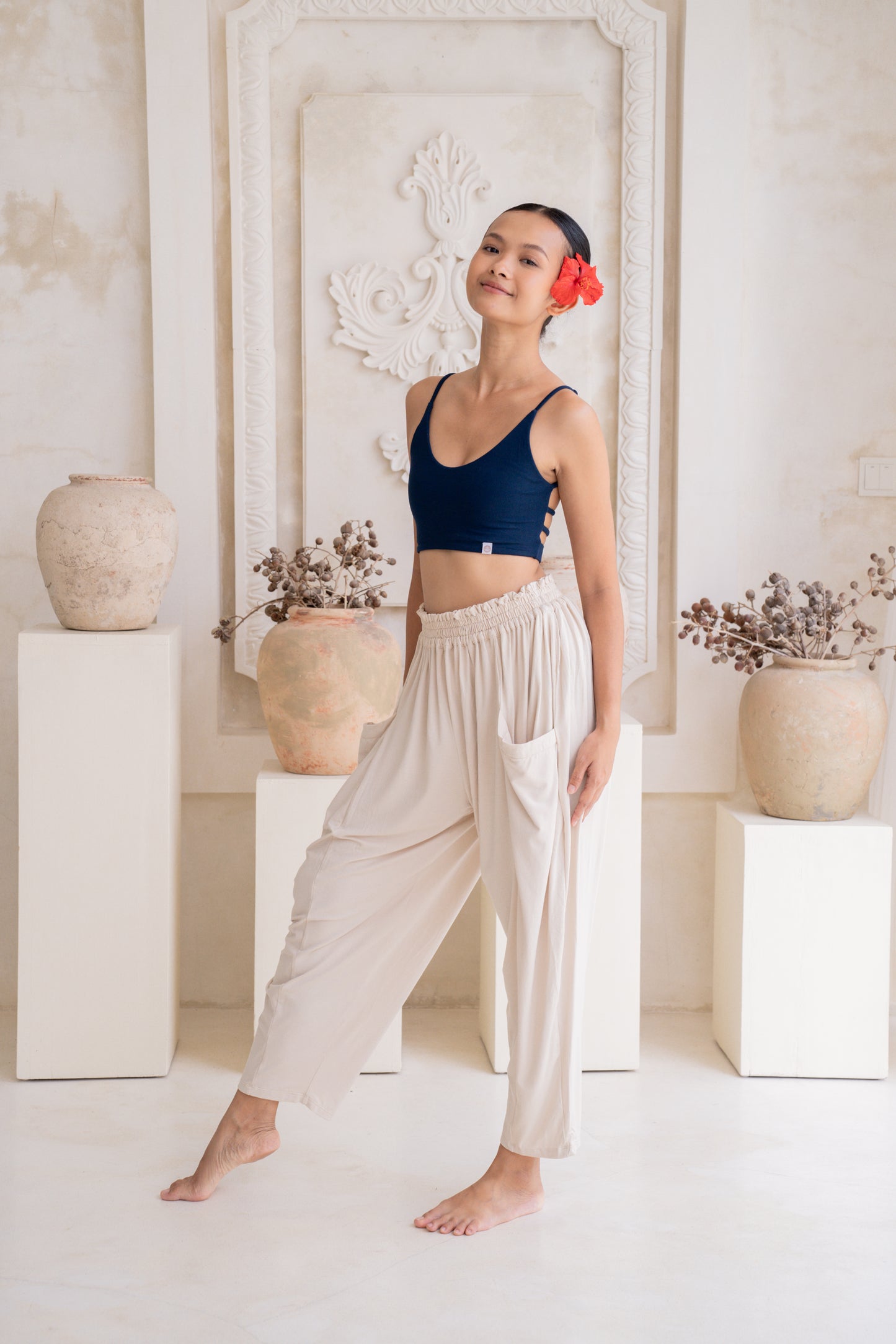 Maya Draped Pants with Pockets - Seashell
