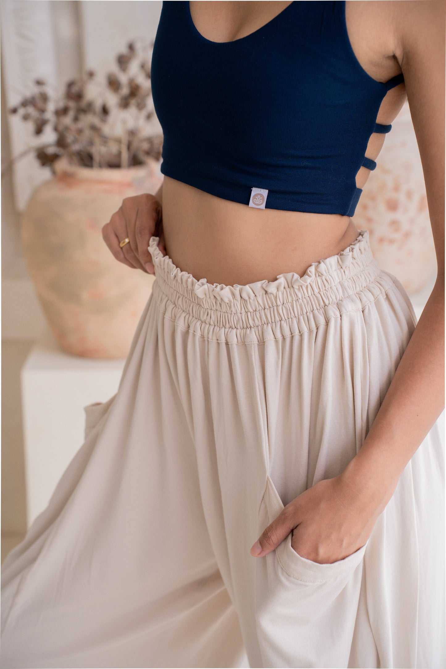 Maya Draped Pants with Pockets - Seashell