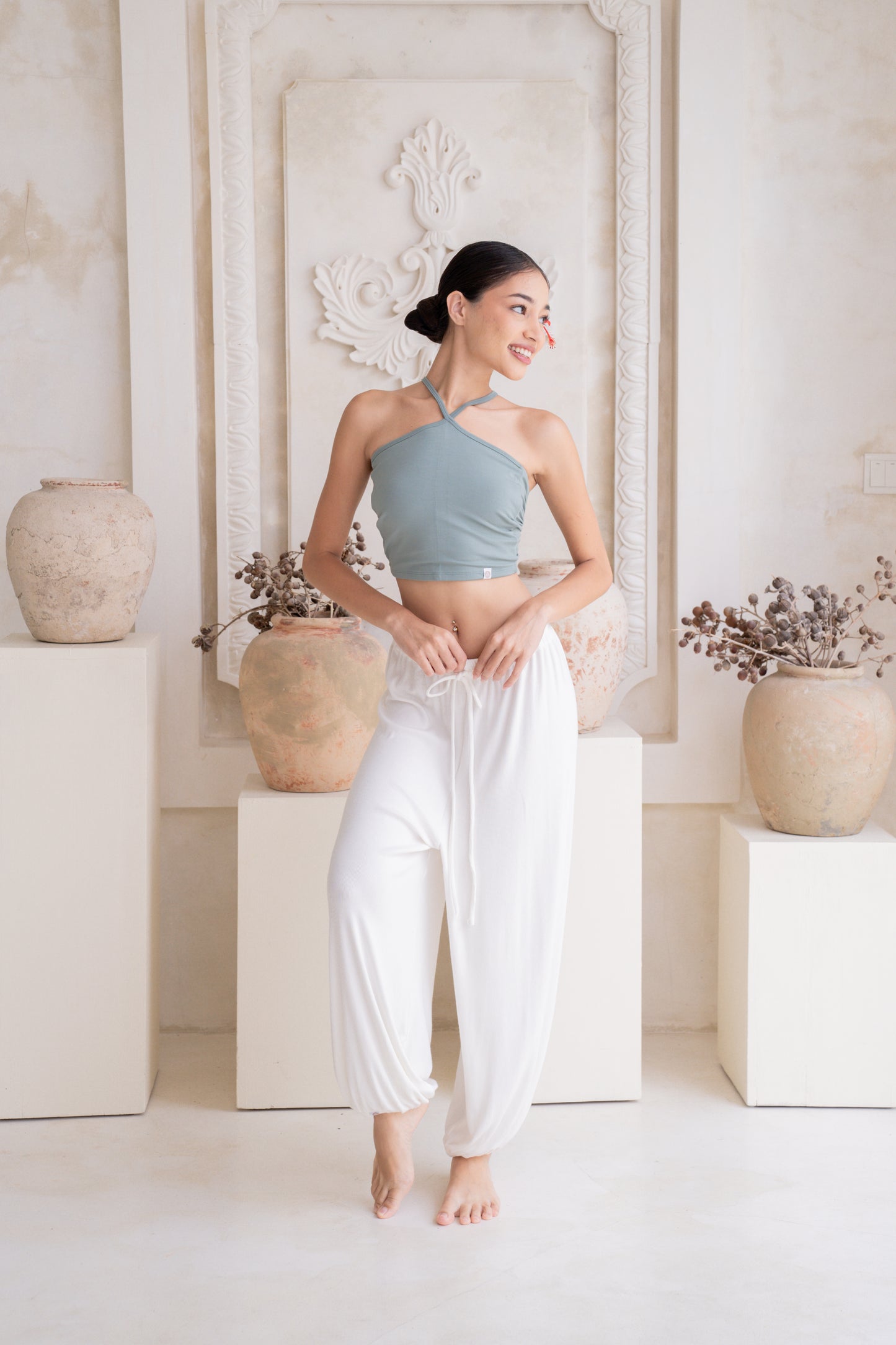 Soma Wide Ribbed Joggers - Crème