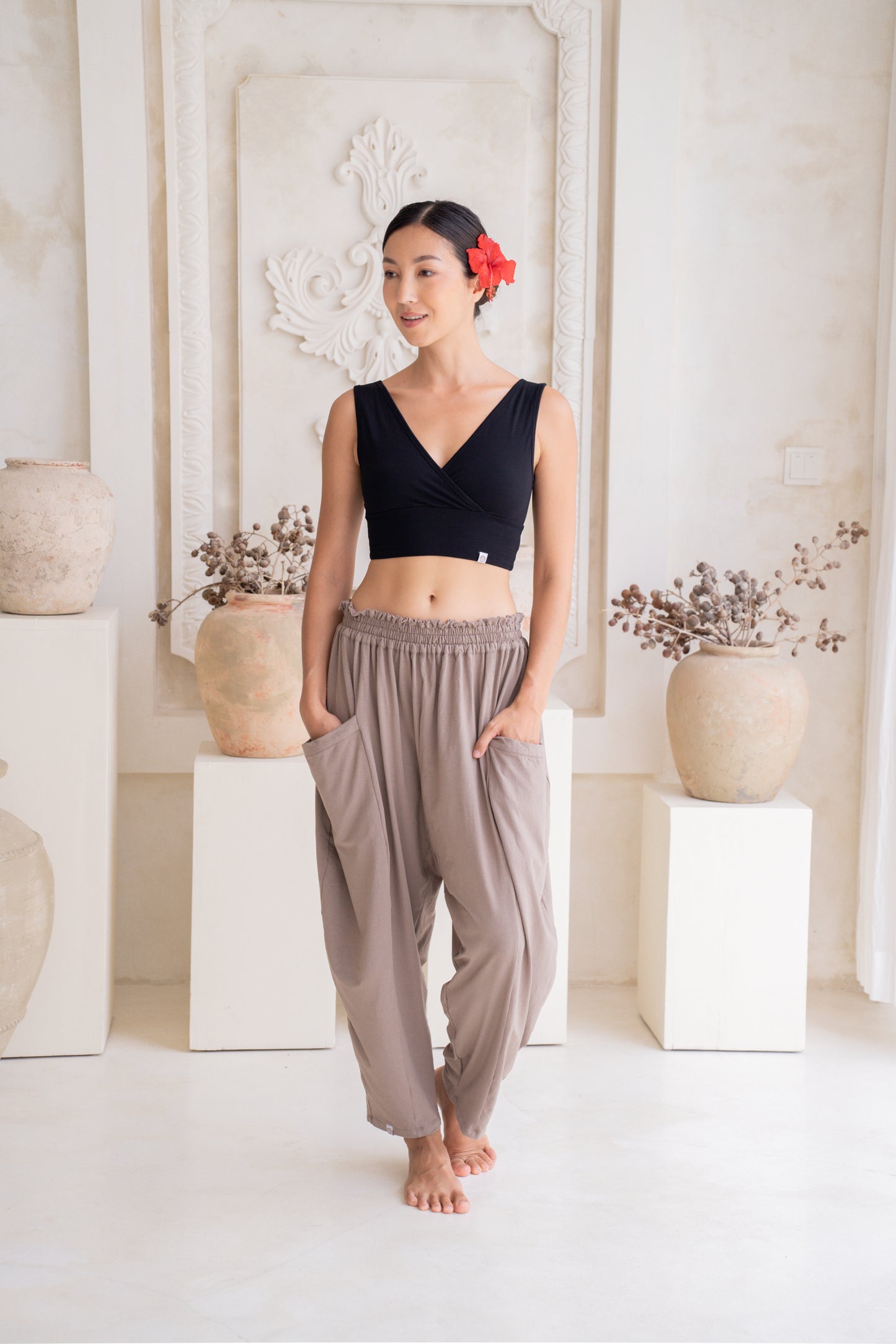 Maya Draped Pants with Pockets - Sable