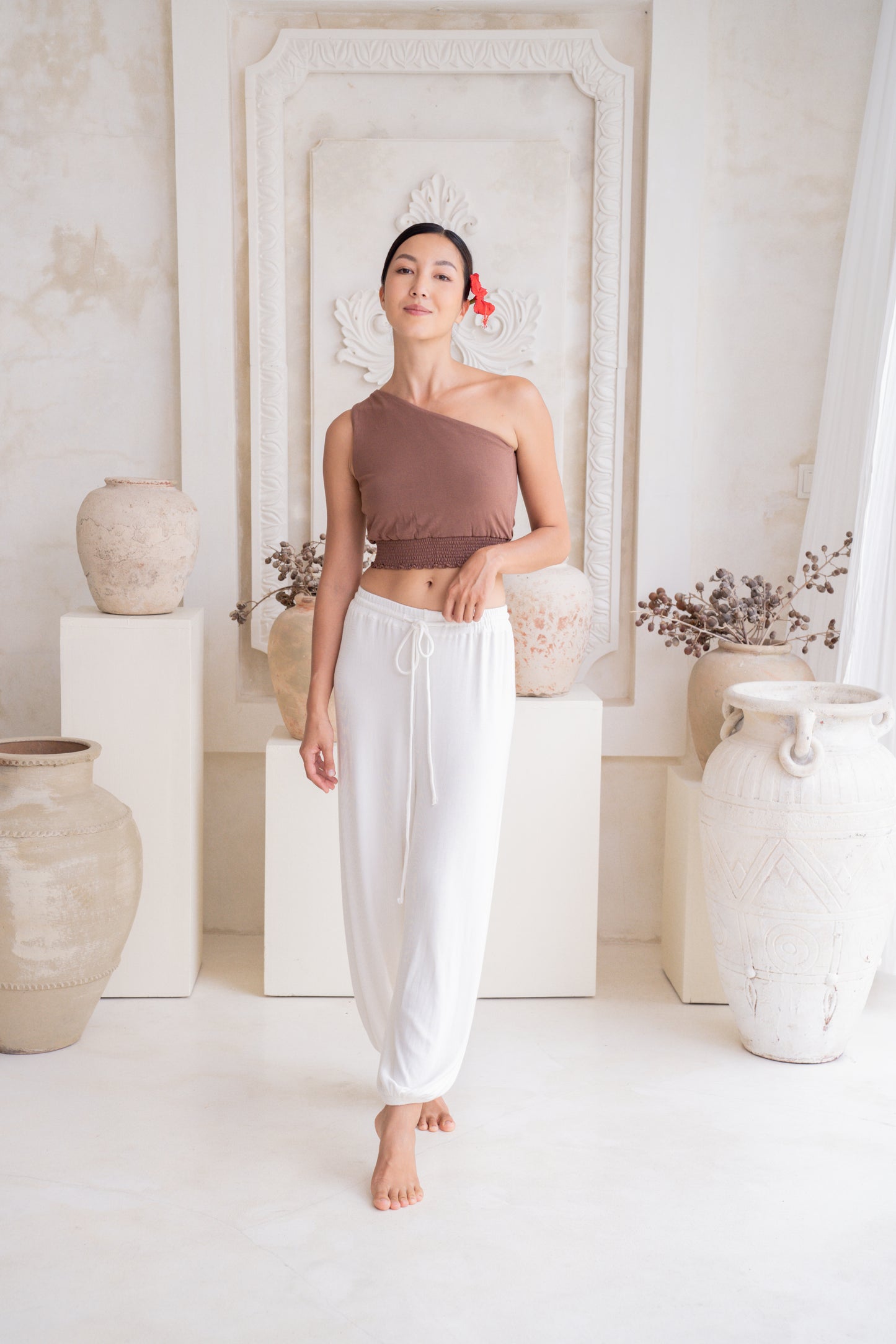 Soma Wide Ribbed Joggers - Crème