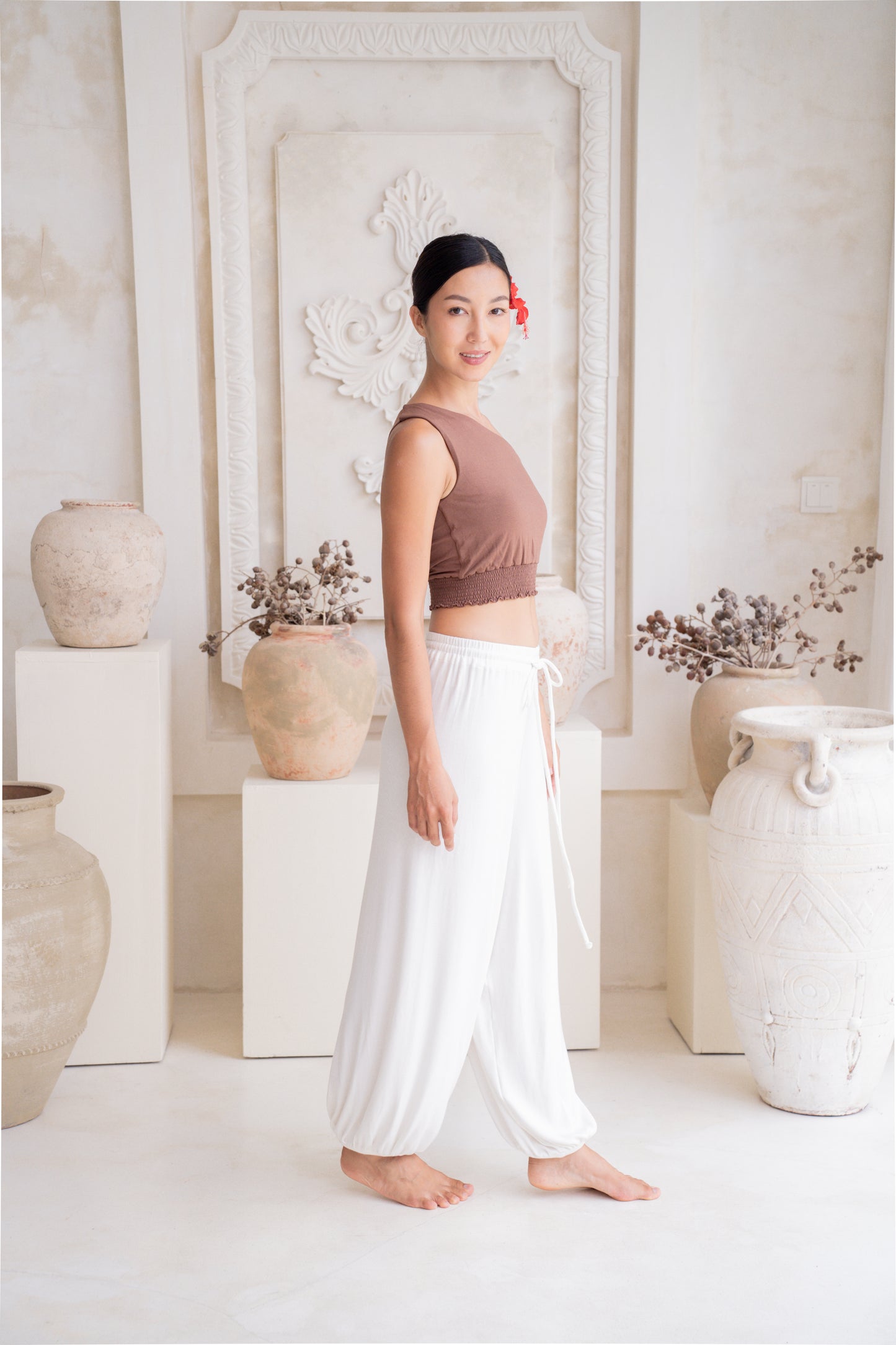 Soma Wide Ribbed Joggers - Crème