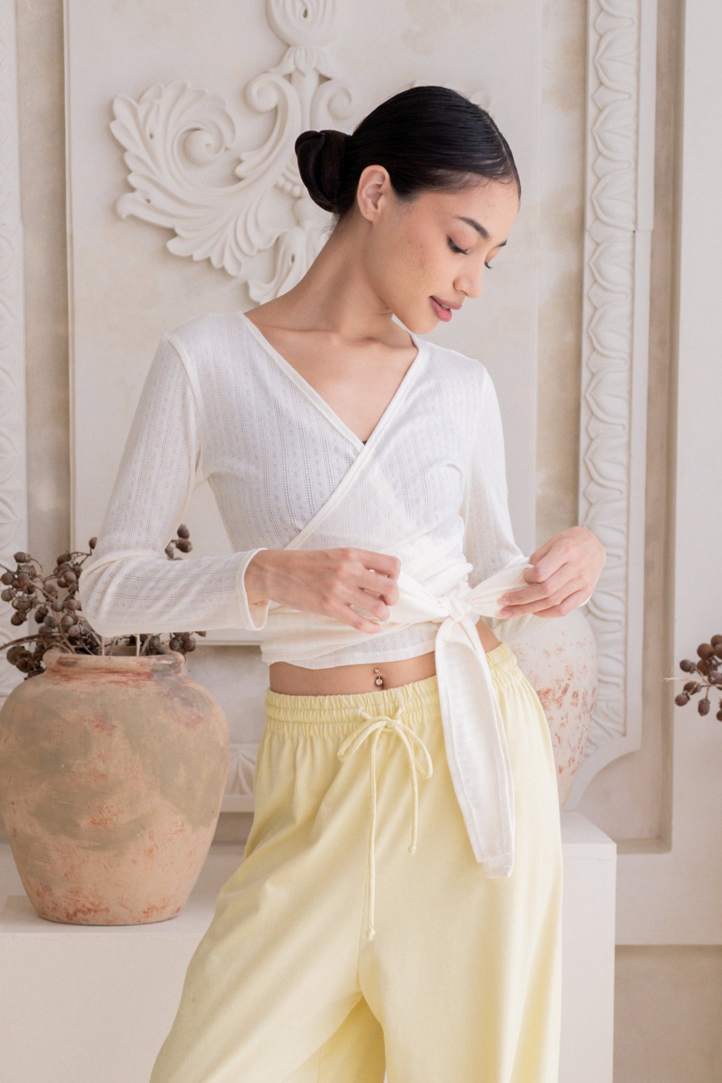 Sara Wrap Pointelle Cardigan - French Vanilla