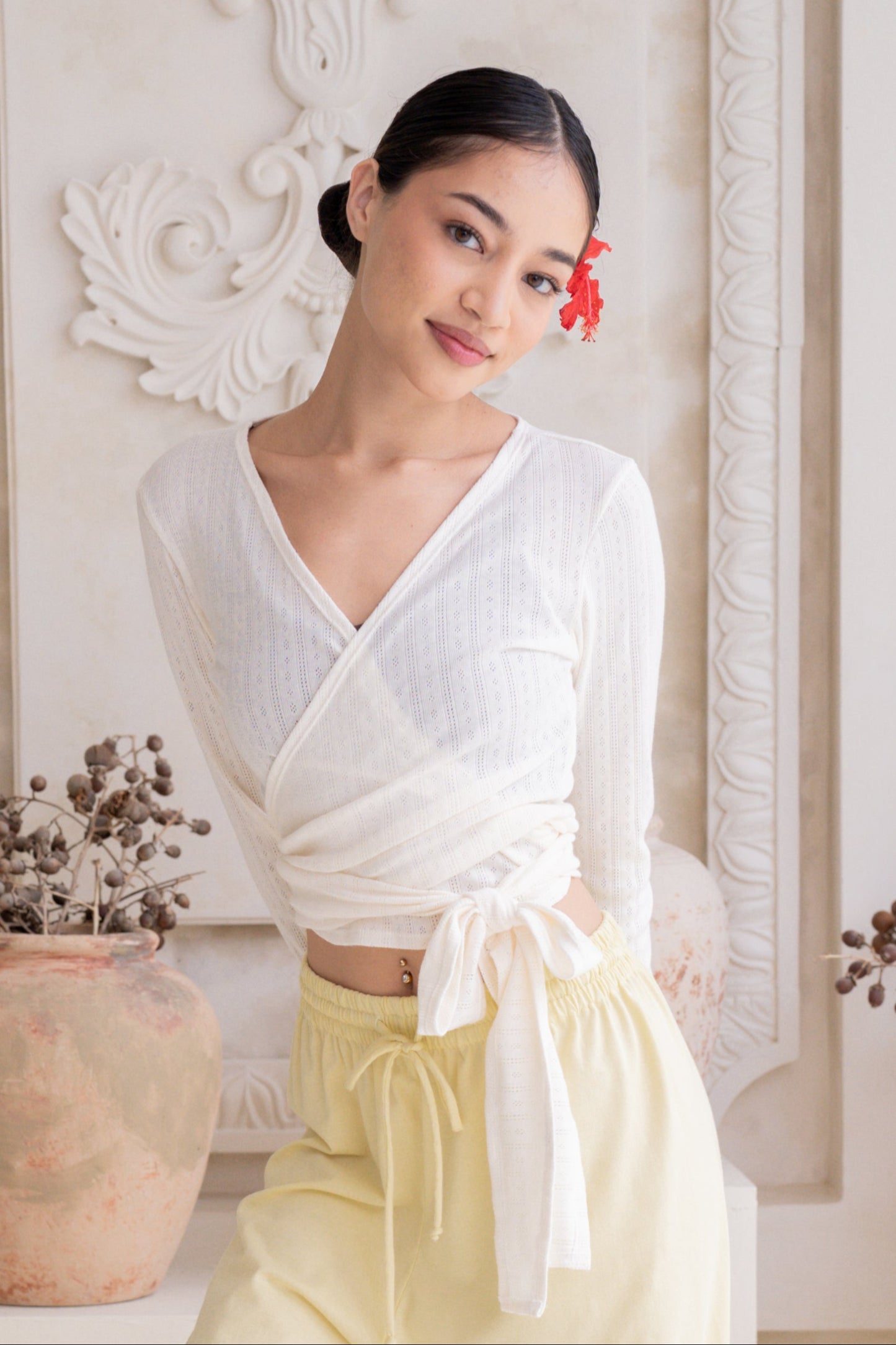 Sara Wrap Pointelle Cardigan - French Vanilla
