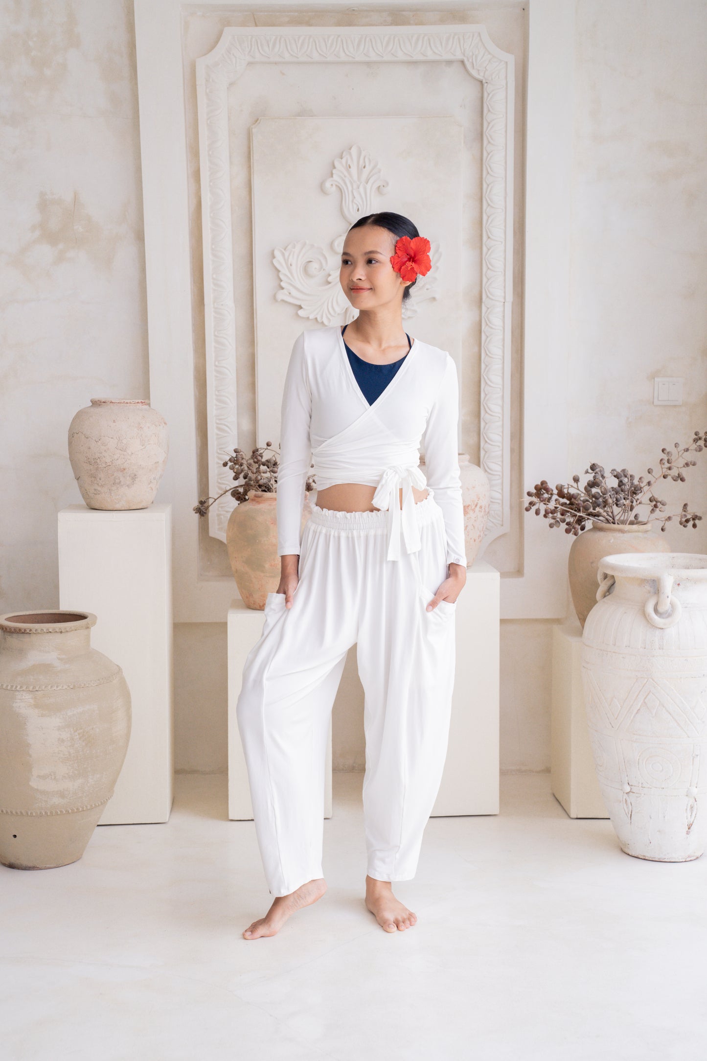 Maya Draped Pants with Pockets - Coconut Milk