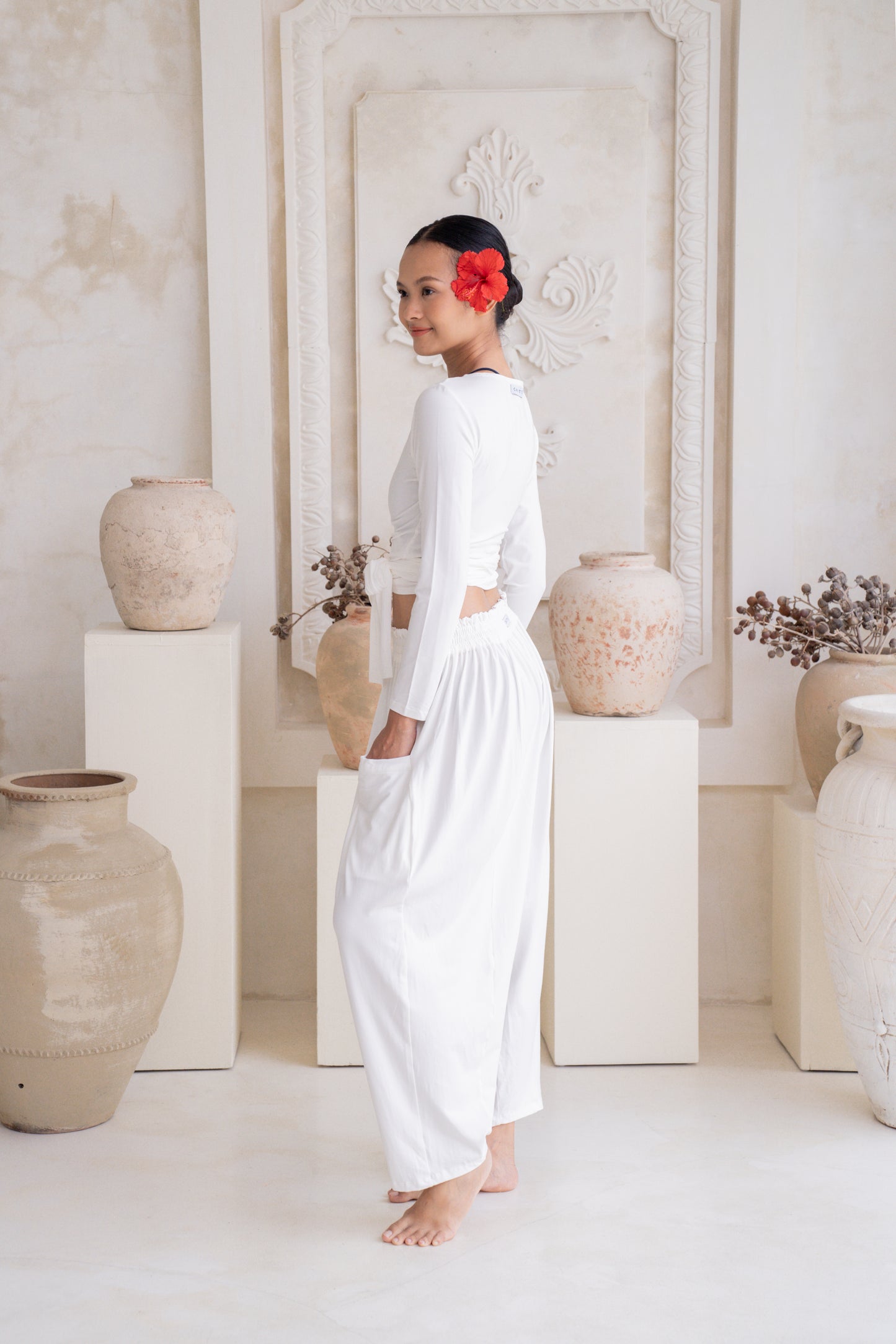 Maya Draped Pants with Pockets - Coconut Milk