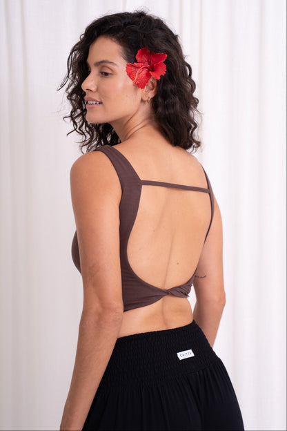 Devi Twist Back Top - Chocolate