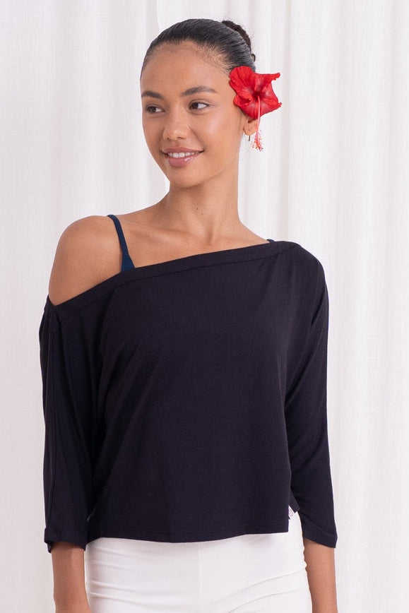 Nadi Off-Shoulder Drape - Black