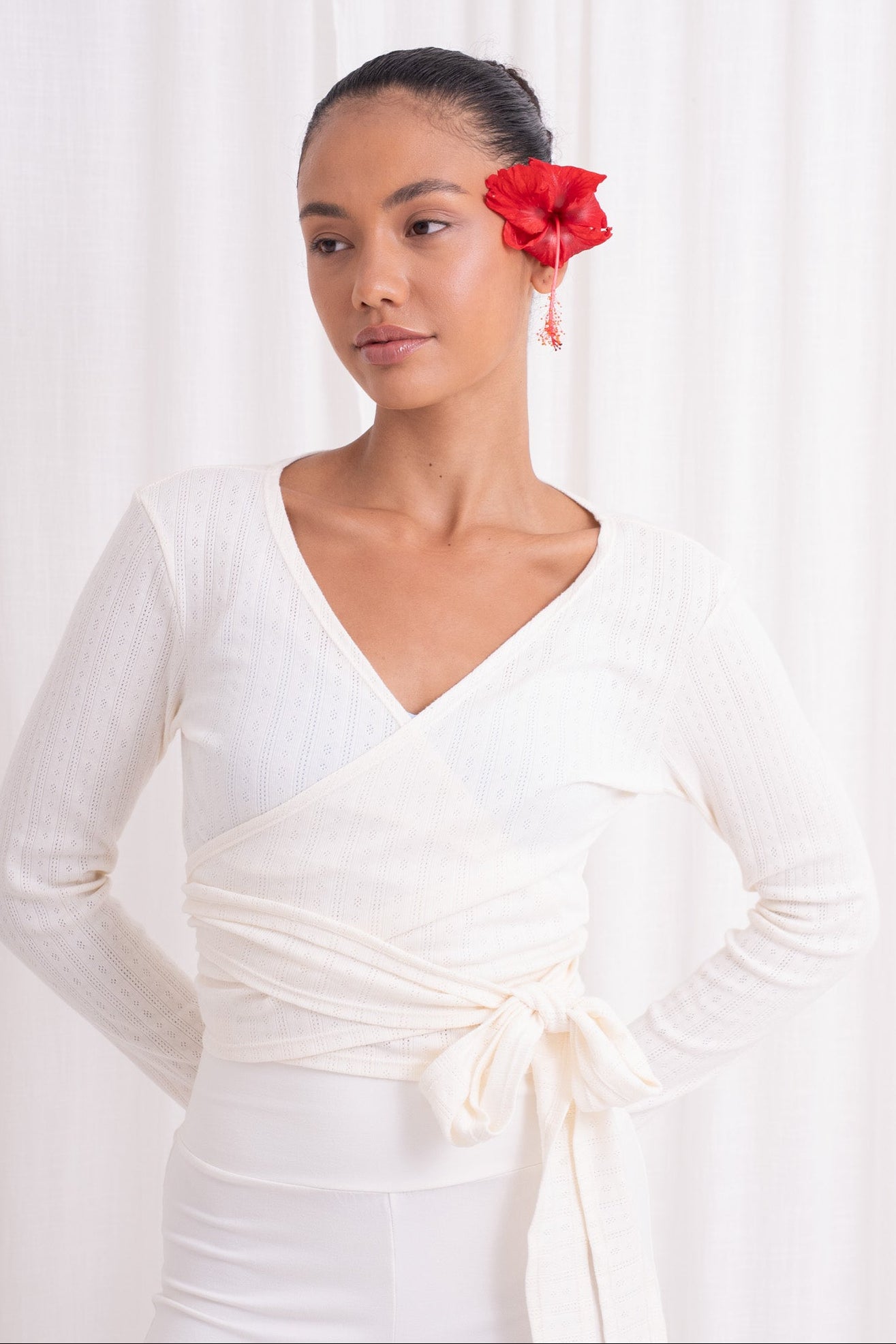 Sara Wrap Pointelle Cardigan - French Vanilla