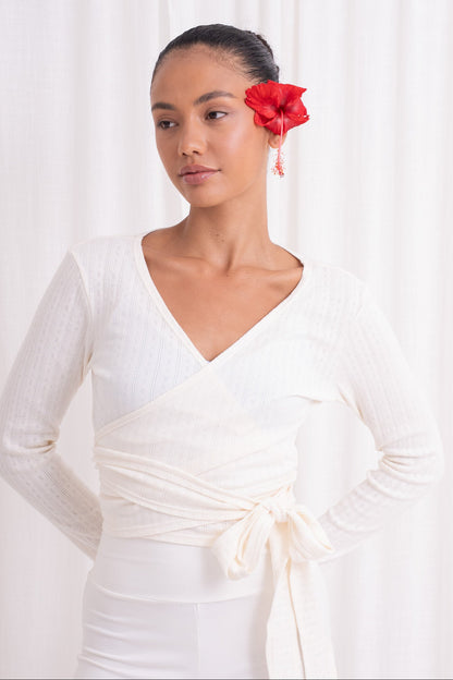 Sara Wrap Pointelle Cardigan - French Vanilla