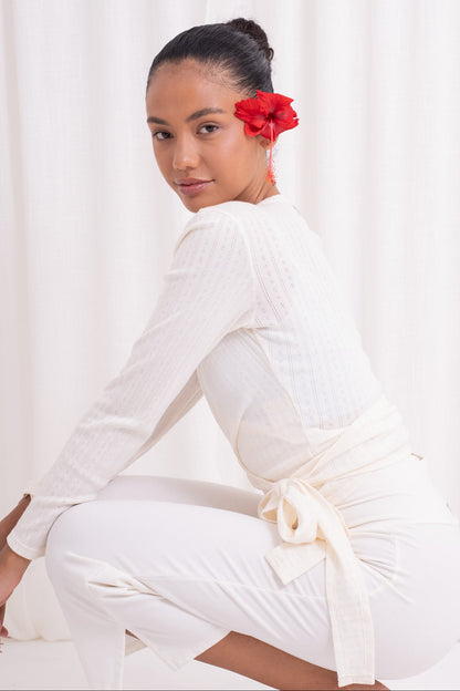 Sara Wrap Pointelle Cardigan - French Vanilla