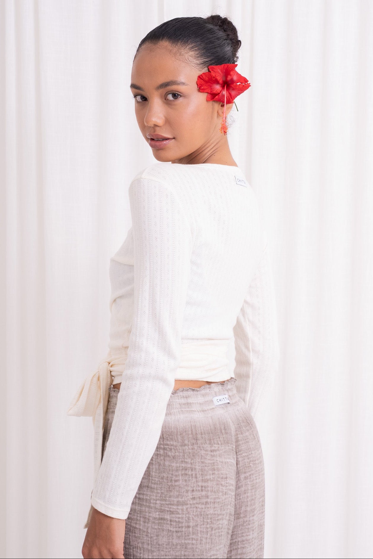 Sara Wrap Pointelle Cardigan - French Vanilla