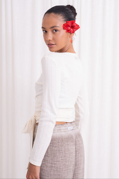 Sara Wrap Pointelle Cardigan - French Vanilla