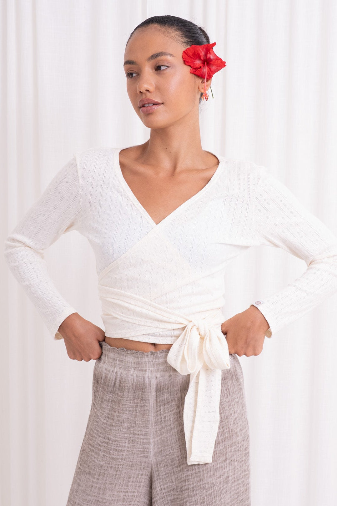 Sara Wrap Pointelle Cardigan - French Vanilla
