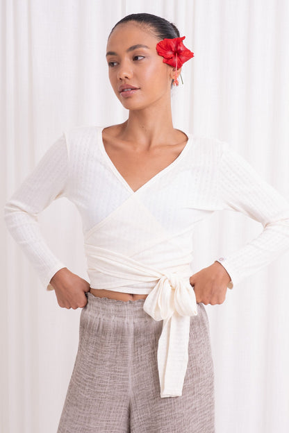 Sara Wrap Pointelle Cardigan - French Vanilla