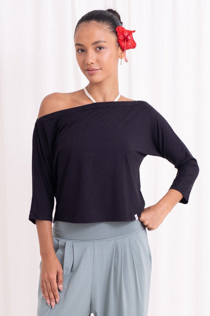 Nadi Off-Shoulder Drape - Black