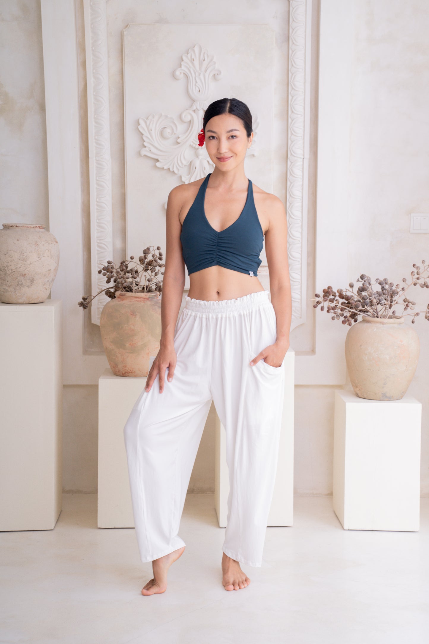 Maya Draped Pants with Pockets - Coconut Milk
