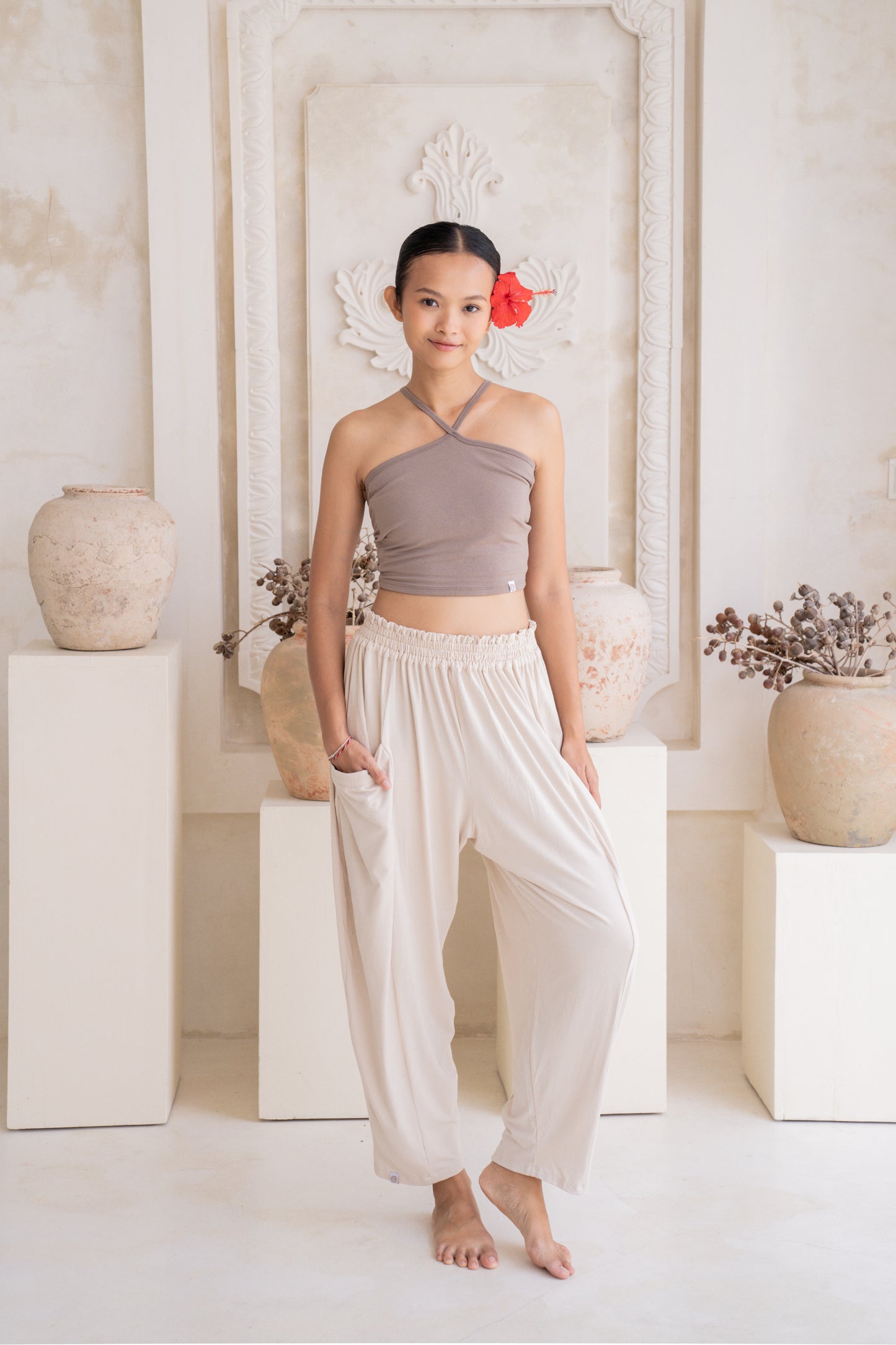 Maya Draped Pants with Pockets - Seashell