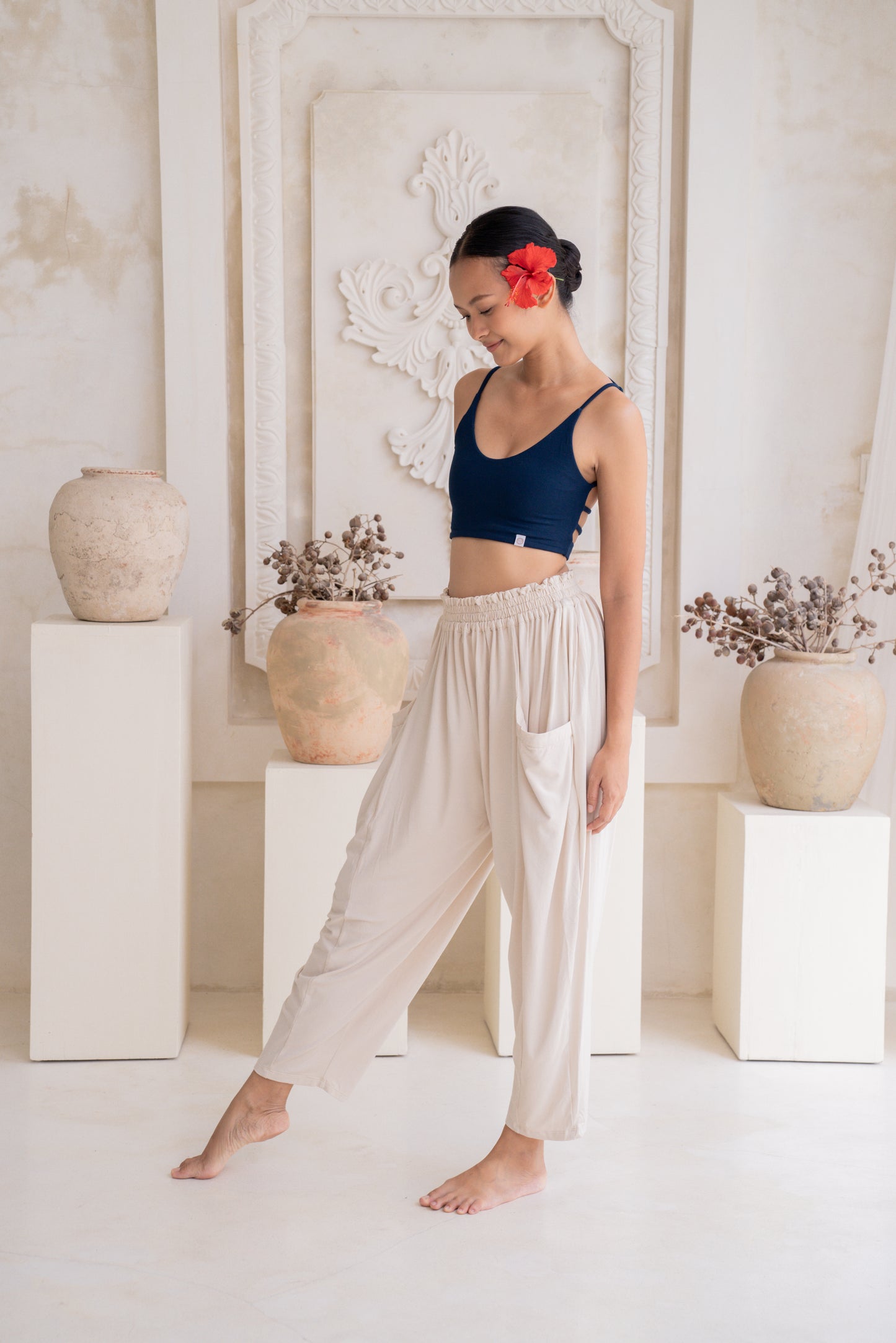 Maya Draped Pants with Pockets - Seashell