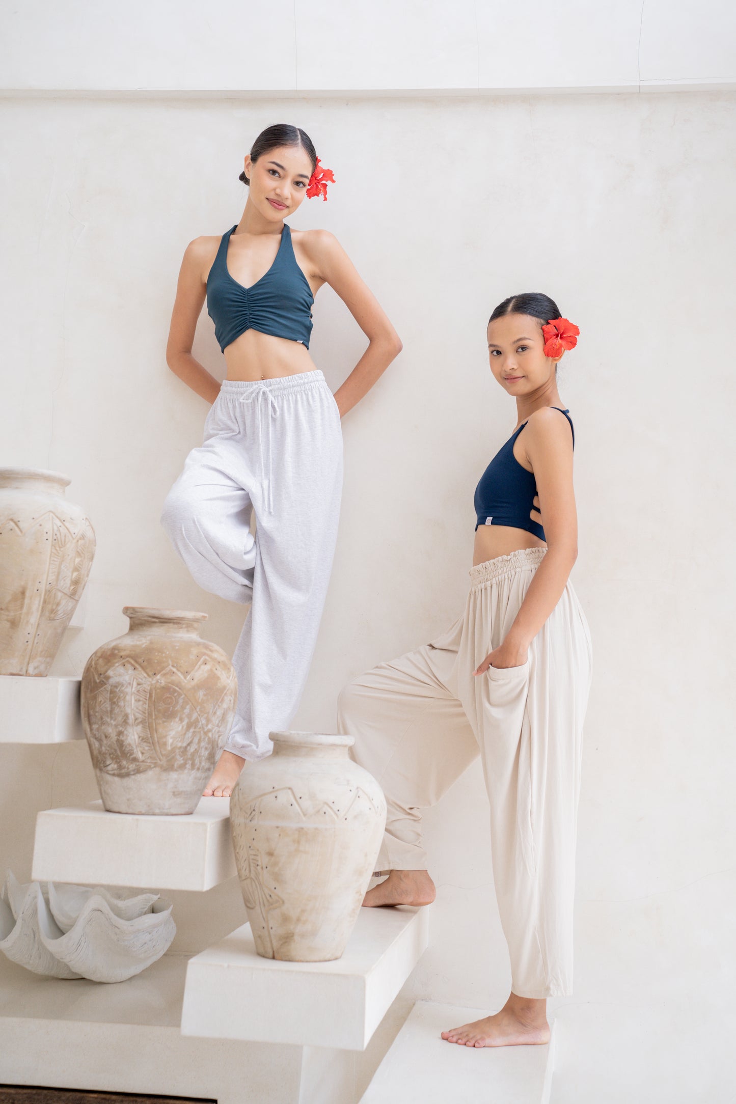 Maya Draped Pants with Pockets - Seashell