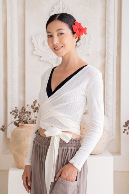Sara Wrap Pointelle Cardigan - French Vanilla