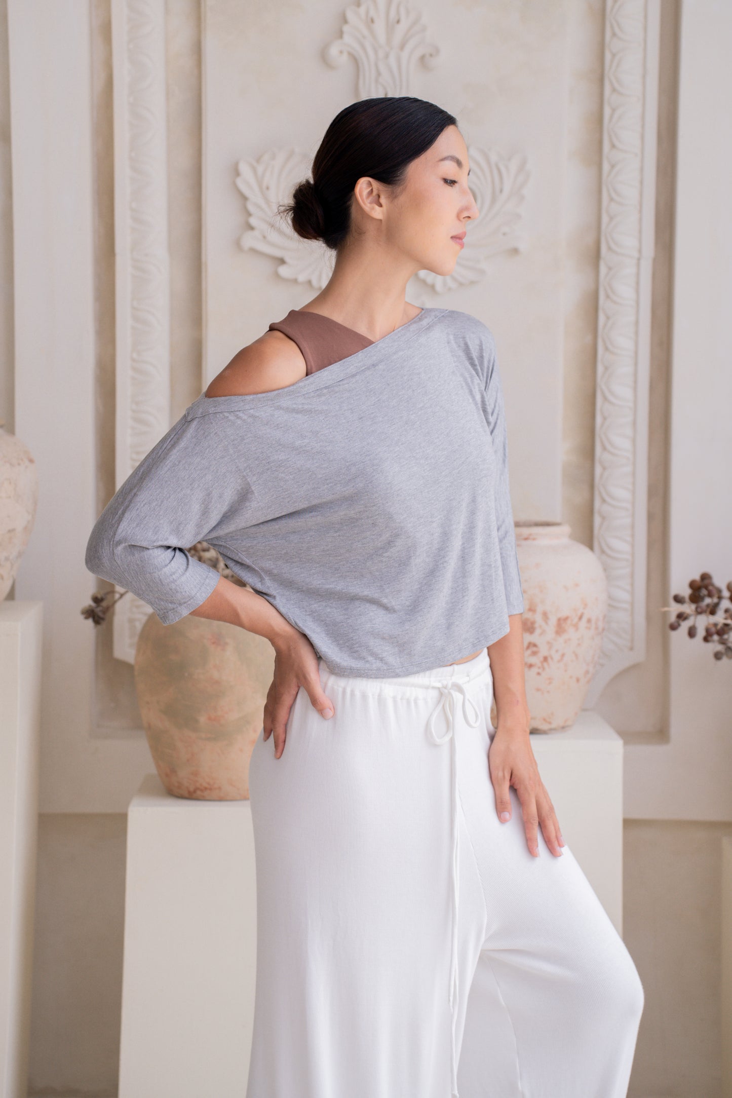 Nadi Off-Shoulder Drape - Fog