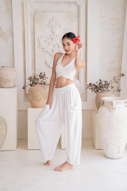 Maya Draped Pants with Pockets - Coconut Milk
