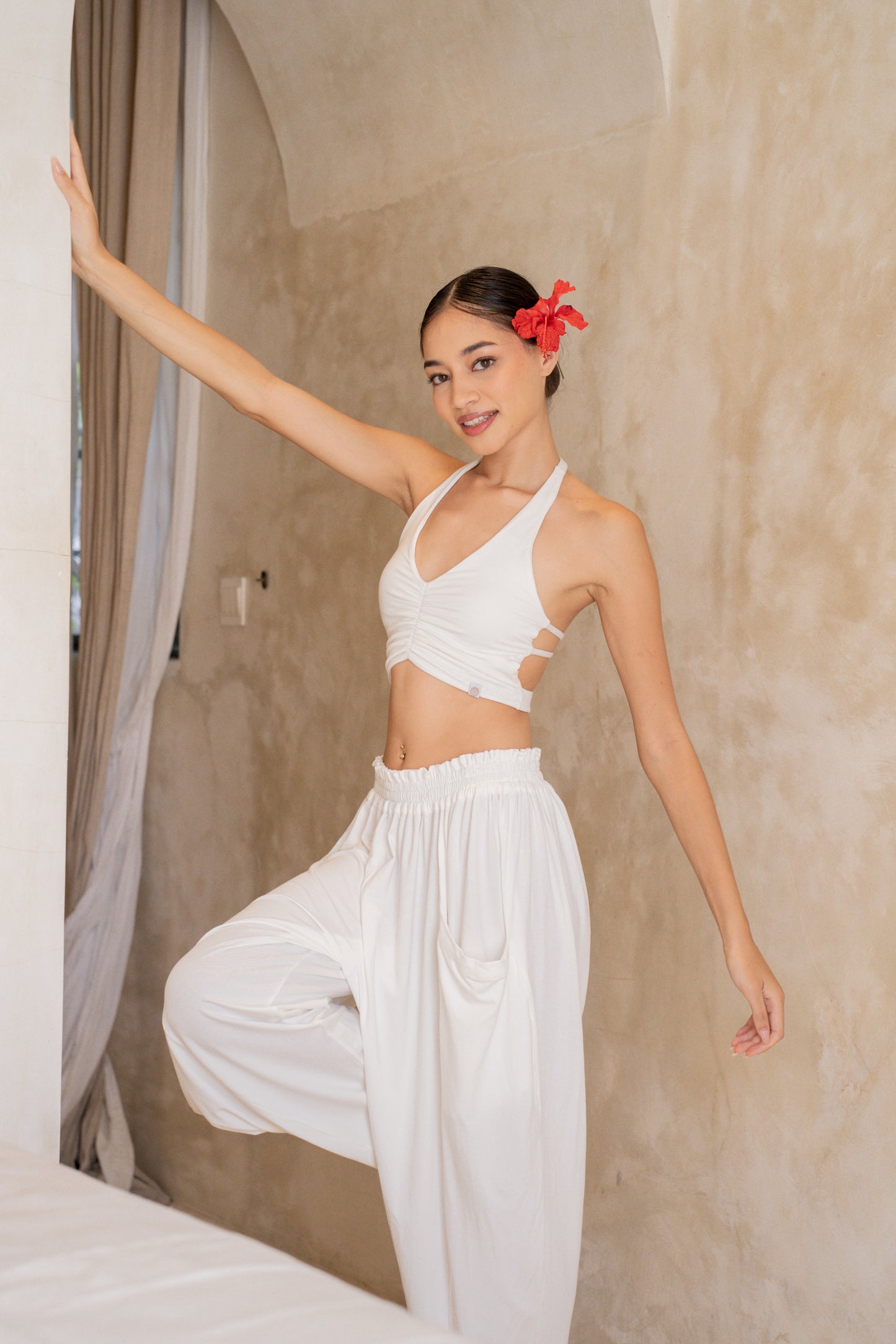 Maya Draped Pants with Pockets - Coconut Milk