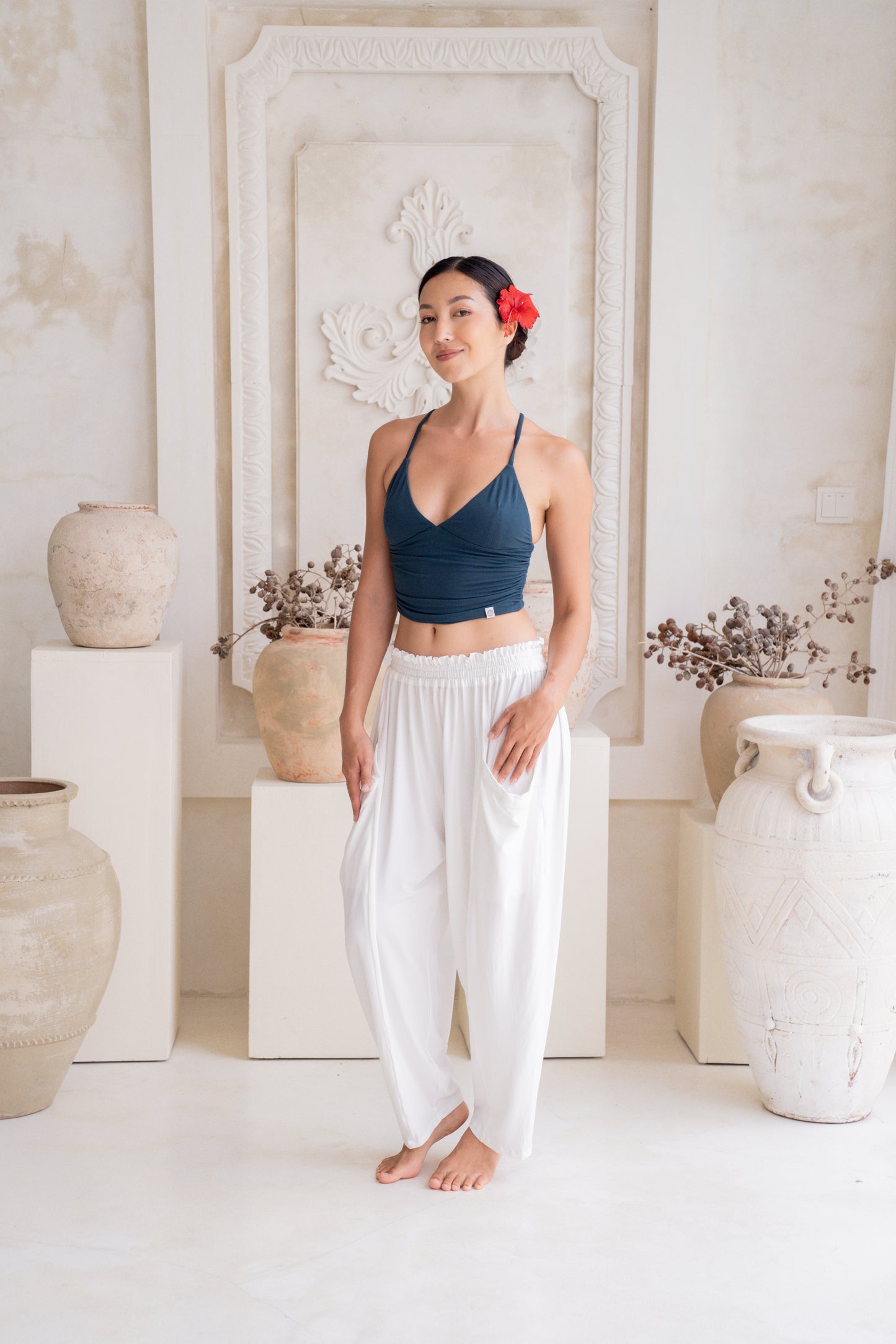Maya Draped Pants with Pockets - Coconut Milk
